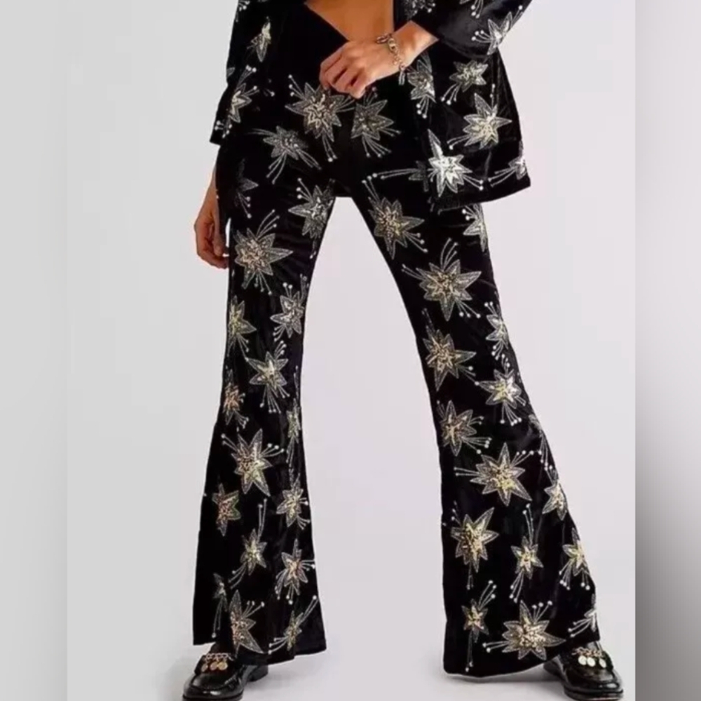 Free people Lenni Velvet sequin star pants xs